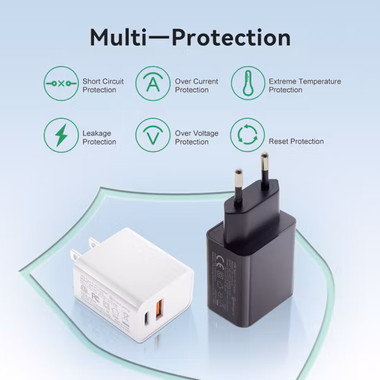 Pd18W QC3.0 USB Cargador rápido tipo C Entrada universal 5V 3A/9V 2A/12V 1.5A EU UL CE FCC SAA RoHS Ukca para tableta/teléfono móvil/LED/CCTV/auriculares/carga inalámbrica